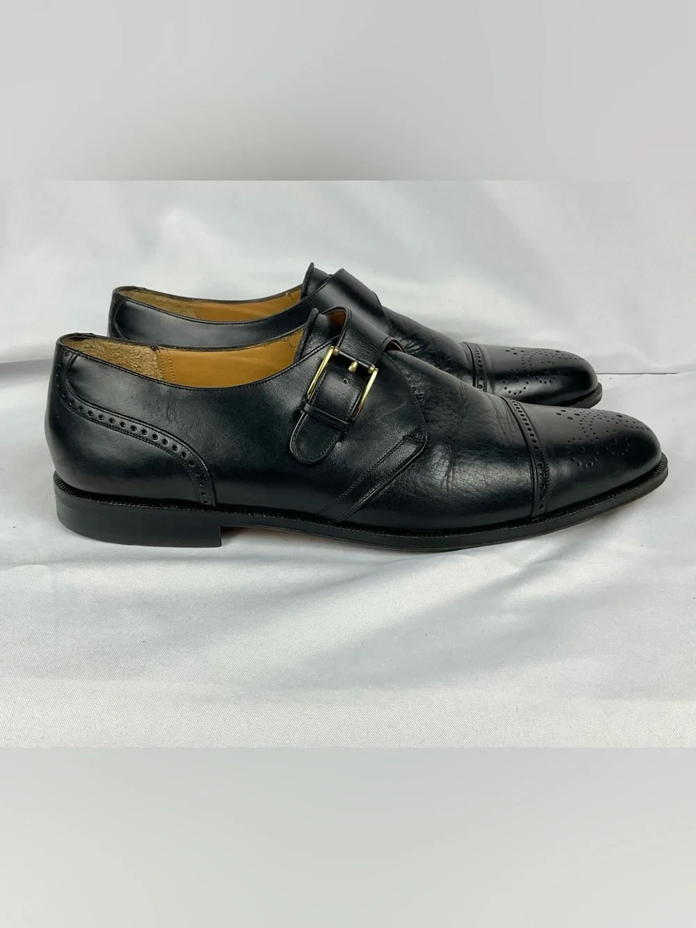 Mezlan Monk Strap Dress Shoes Black Leather Cap Toe Athens Mens Sz 10.5M